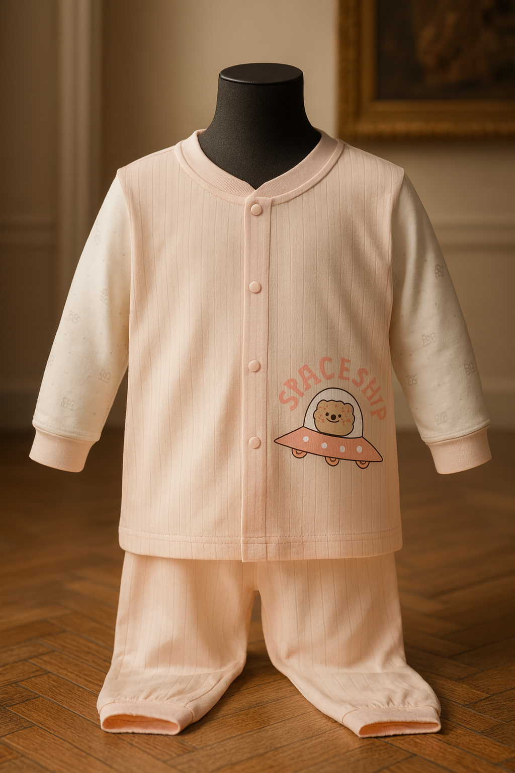 Baby Cotton Suit 2 Piece Set | Soft Peach Full Sleeve Shirt & Pajama