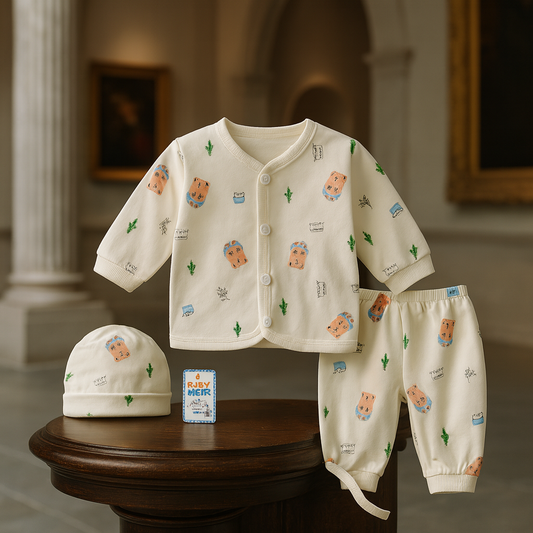 Newborn Baby Clothes Gift Set | 4 Piece Soft Cotton Outfit with Shirt, Pajama, Cap & Bib