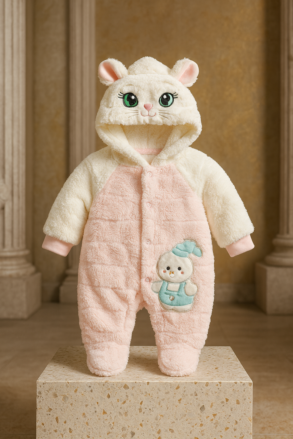 Baby Winter Romper with Hood | Soft Fleece Animal Design Jumpsuit