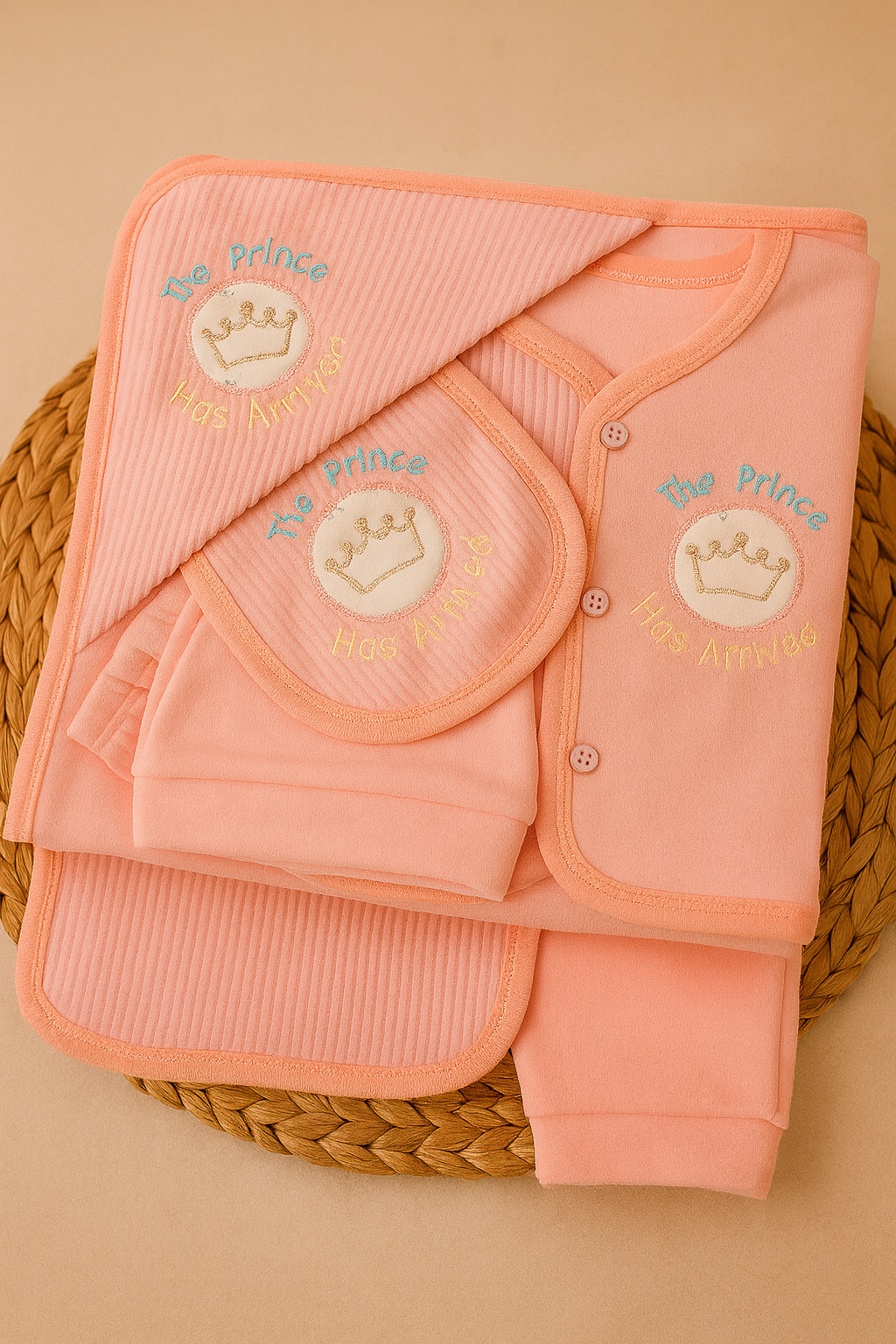 Newborn Baby Gift Set | “My Prince Has Arrived” 5-Piece Cotton Clothing Set