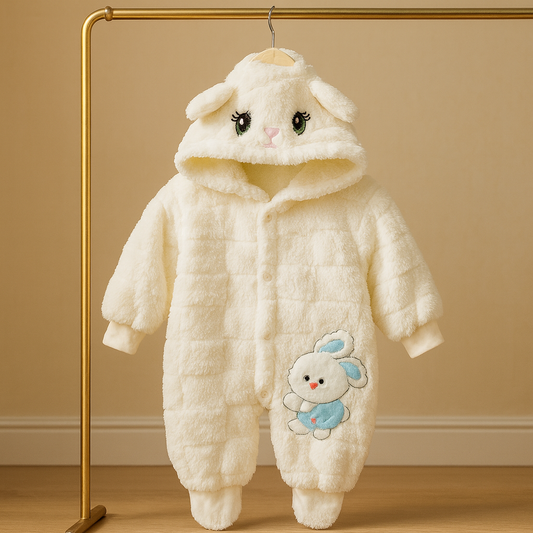 Baby Romper with Hood Soft Fleece Jumpsuit Winter Wear Warm Outfit for Newborns