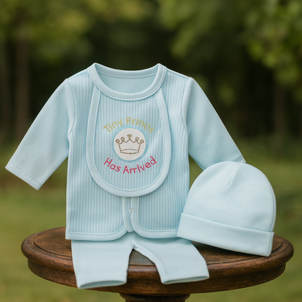 Newborn Baby Gift Set | “My Prince Has Arrived” 5-Piece Cotton Clothing Set