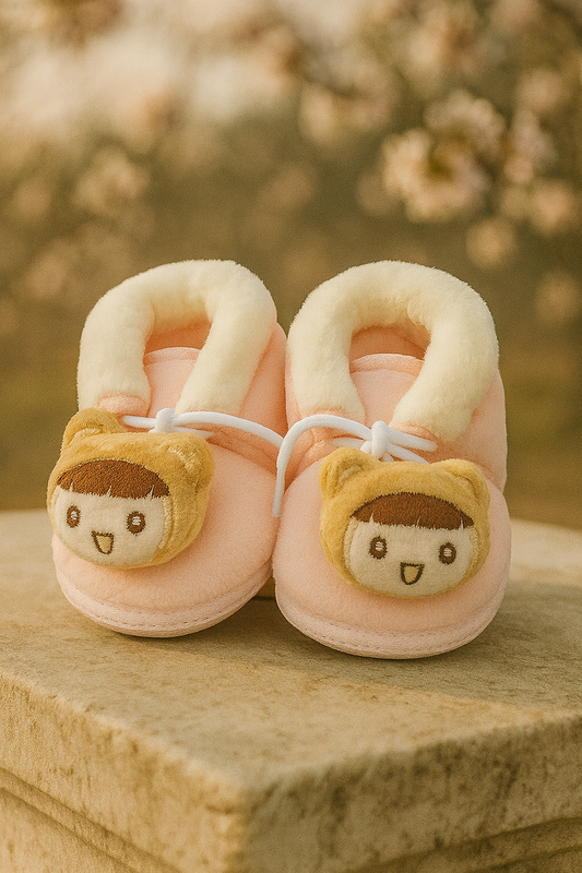 Baby Boy Booties – Pink Plush Newborn Shoes
