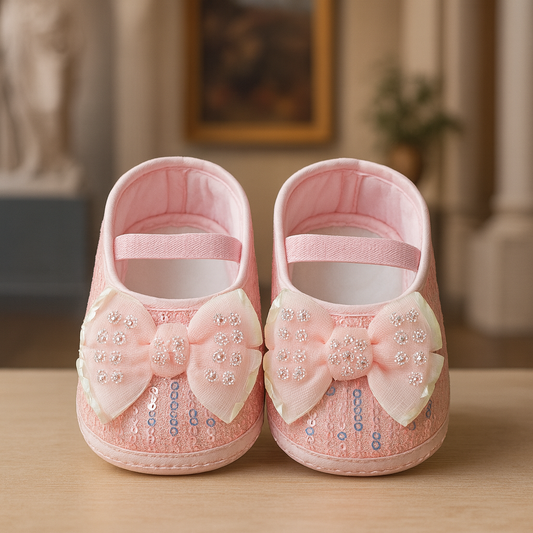 Fancy Baby Girl Shoes, Soft Pink Party Wear
