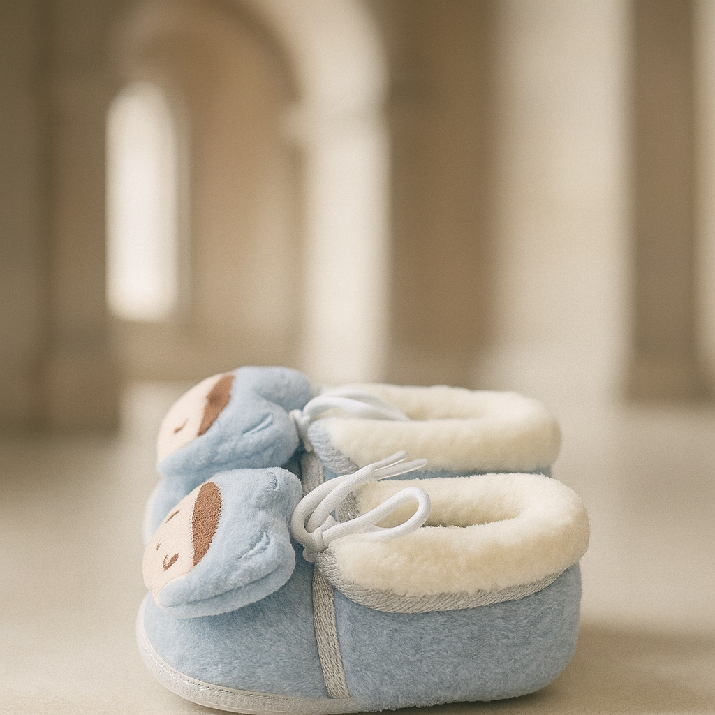 Baby Boy Booties – Blue Plush Newborn Shoes