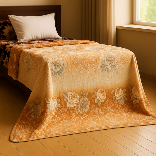 Double Bed Soft Velvet Blanket with Floral Design