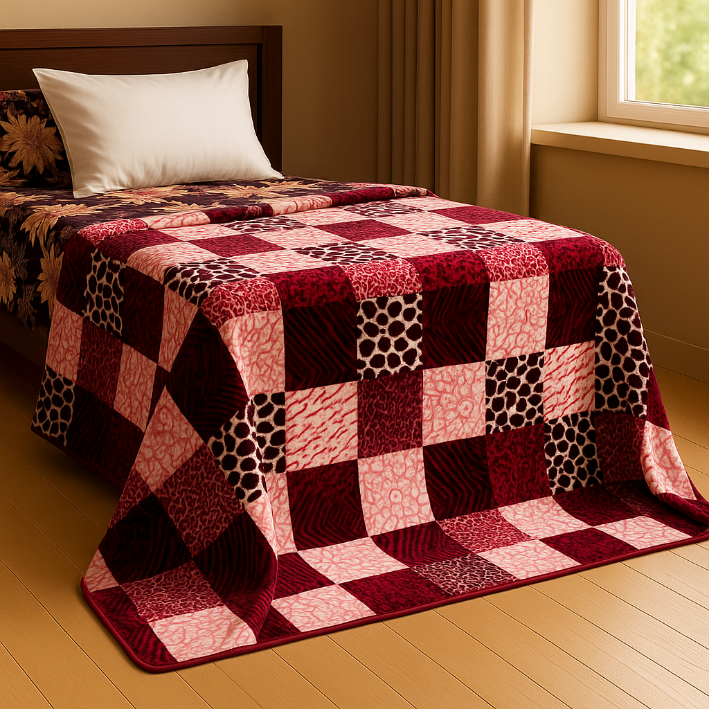 Double Bed Soft Velvet Blanket with Floral Design