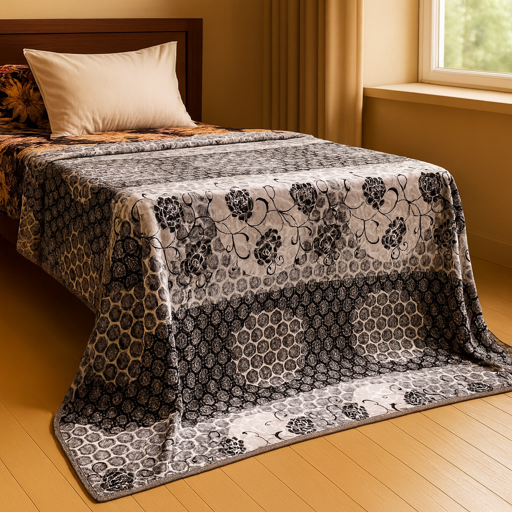 Double Bed Soft Velvet Blanket with Floral Design