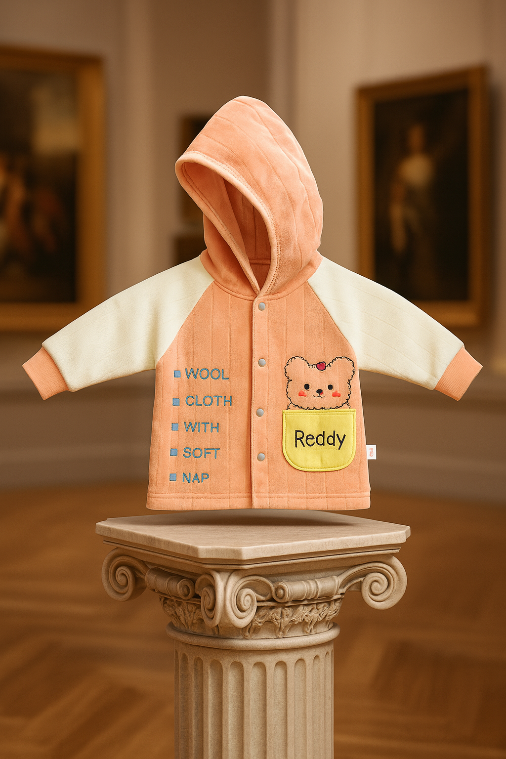 Winter Wool Baby Suit for Boys & Girls – 2-Piece Hoodie & Pants Set | Soft Nap Fabric with Cartoon Bear Design
