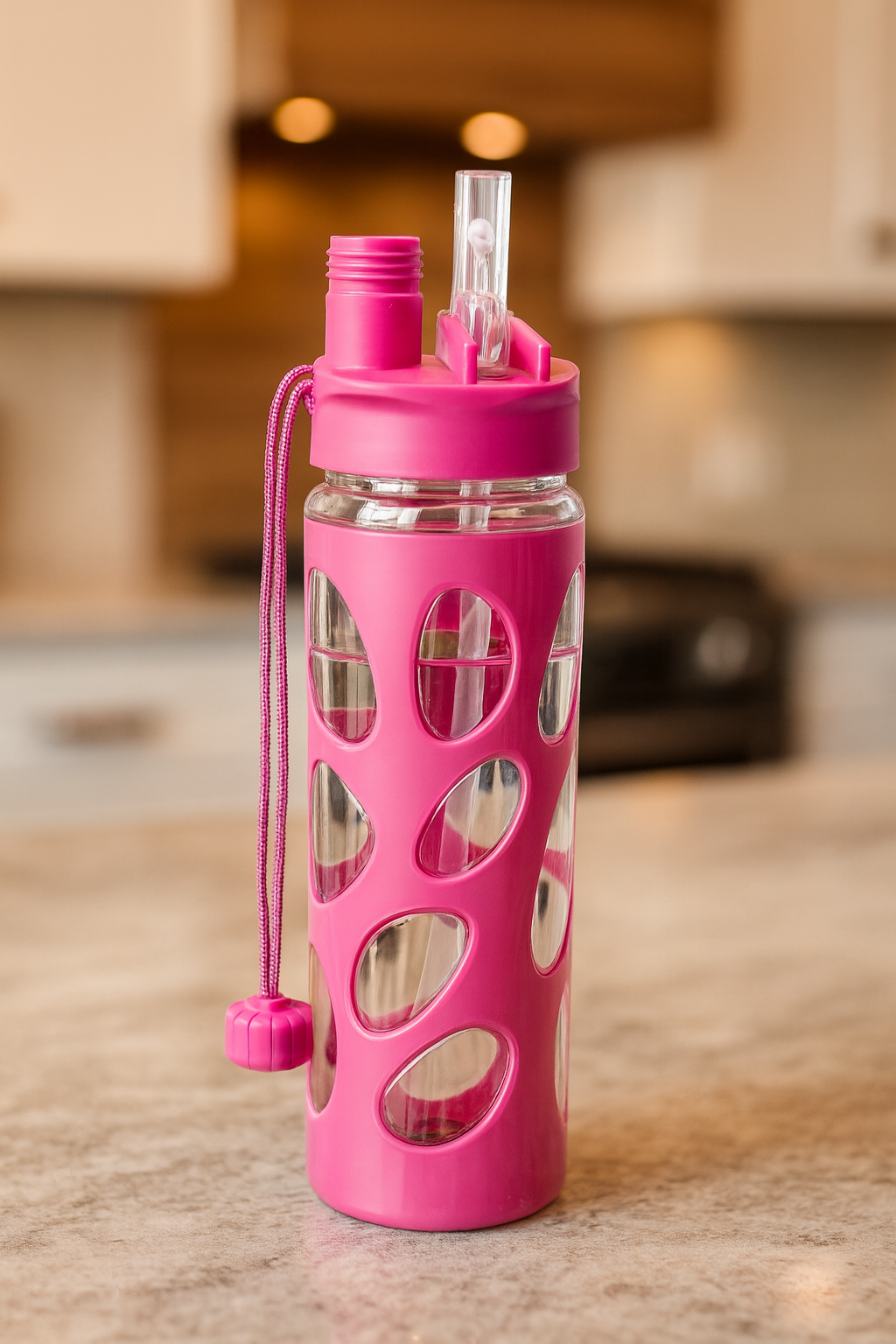 Portable Kids Water Bottle with Straw – 500ml Leakproof Glass Bottle with Silicone Grip Cover