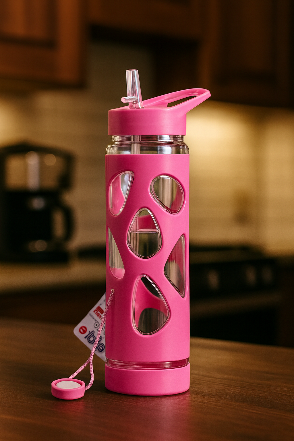 Portable Kids Water Bottle with Straw – 500ml Leakproof Glass Bottle with Silicone Grip Cover