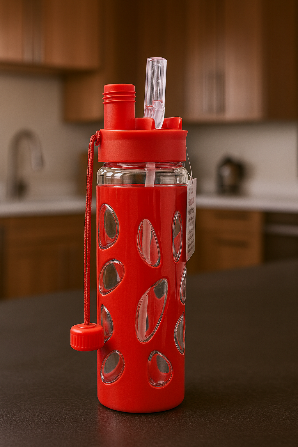 Portable Kids Water Bottle with Straw – 500ml Leakproof Glass Bottle with Silicone Grip Cover