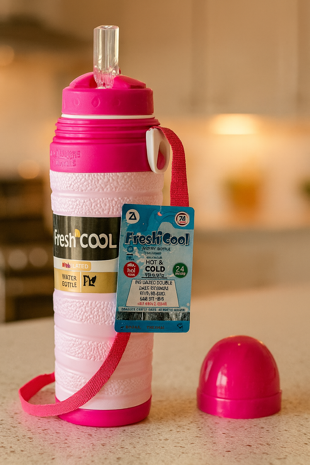 Fresh Cool Insulated school Hot & Cold Water Bottle for Kids – 800ml Thermoware Sipper with Strap