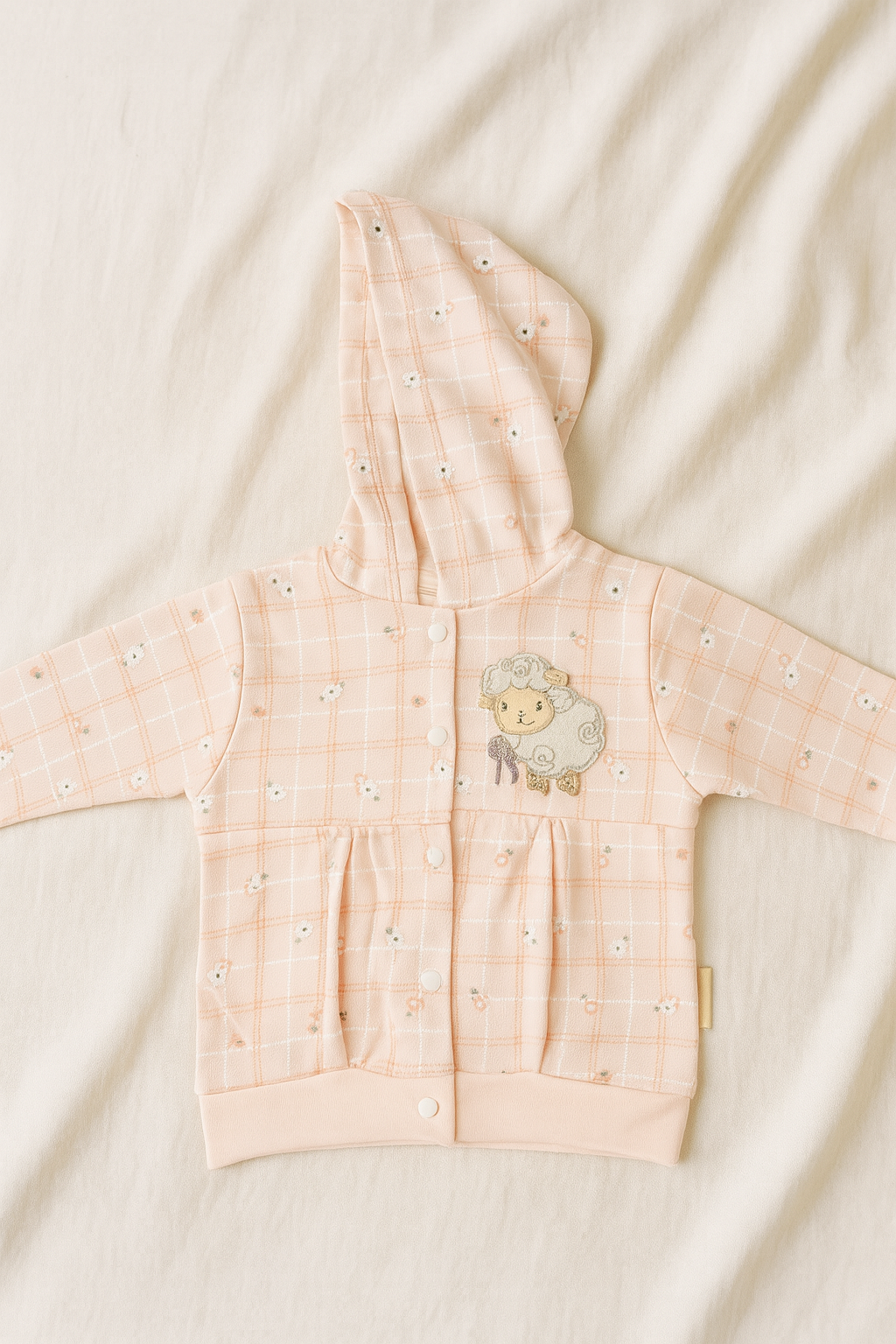 Baby Girl 3-Piece Clothing Set | Peach Hooded Top, Soft Pajama & Printed Bodysuit | Cotton Winter Outfit with Cute Sheep Design
