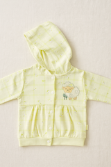 3-Piece Baby Boy Clothing Set in Light Yellow | Hoodie, Pajama & Printed Bodysuit | Soft Cotton Baby Dress with Cartoon Sheep Design
