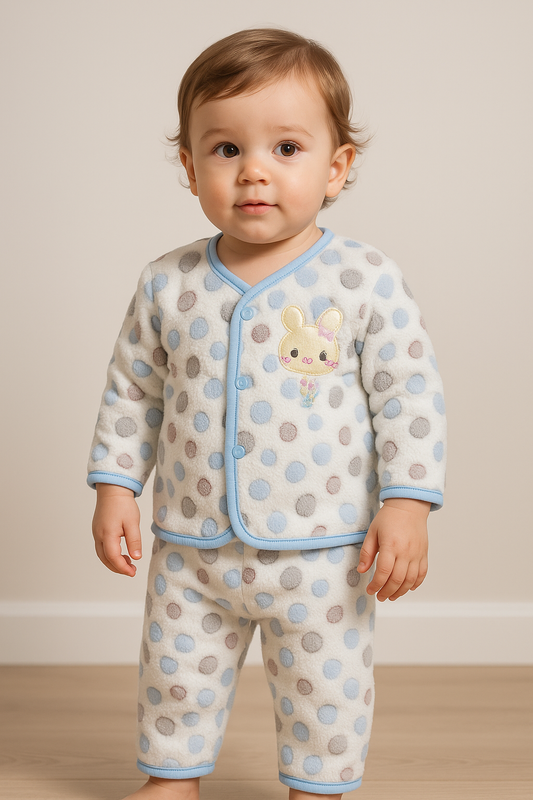 Baby Fleece Winter Suit 2-Piece Set | Soft Fluffy Polka Dot Shirt & Pajama