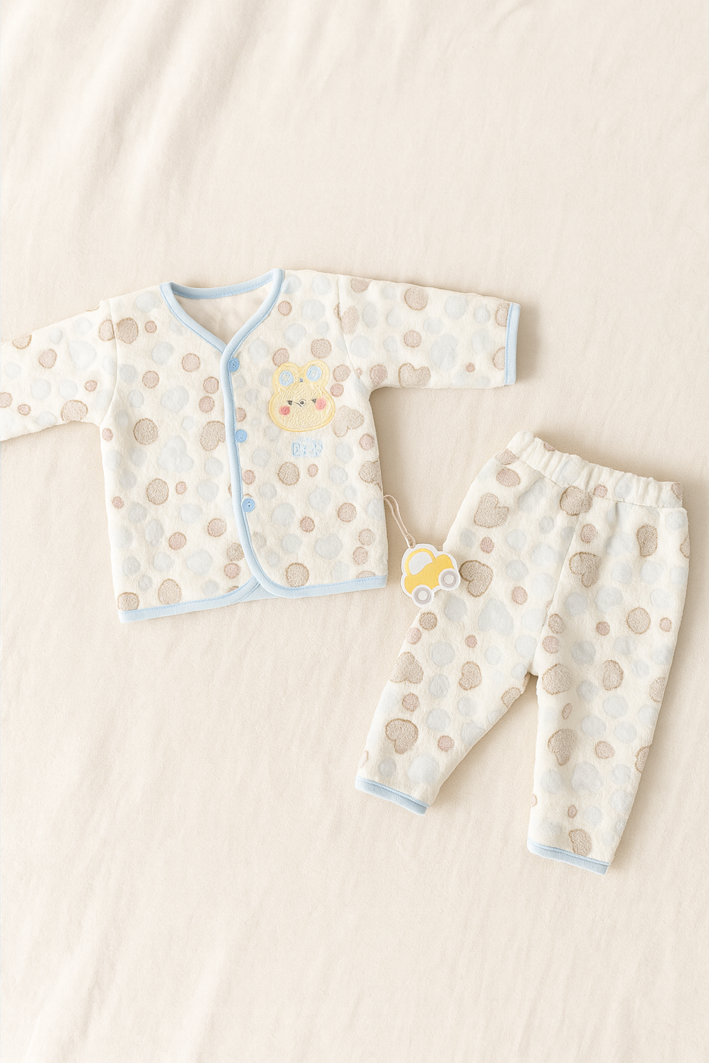 Baby Fleece Winter Suit 2-Piece Set | Soft Fluffy Polka Dot Shirt & Pajama