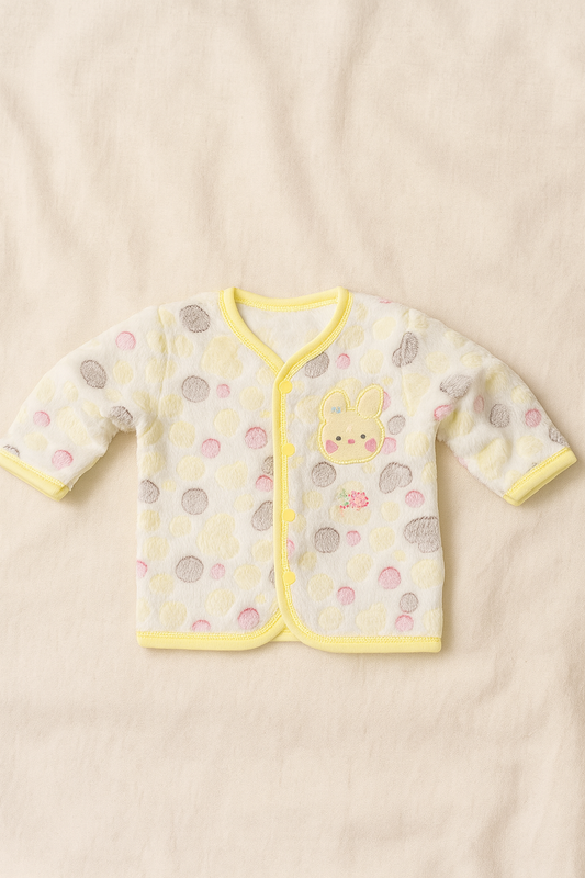 Baby Fleece Winter Suit 2-Piece Set in Yellow | Soft Full Sleeves Shirt & Pajama with Colorful Polka Dots