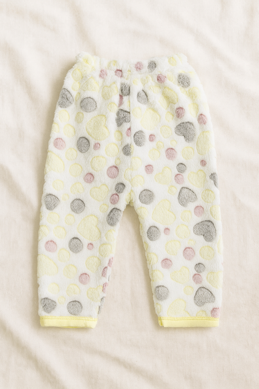 Baby Fleece Winter Suit 2-Piece Set in Yellow | Soft Full Sleeves Shirt & Pajama with Colorful Polka Dots