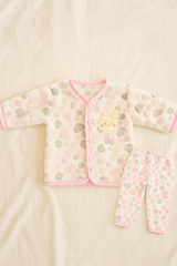 Baby Fleece Winter Suit 2-Piece Set in pink| Soft Full Sleeves Shirt & Pajama with Colorful Polka Dots