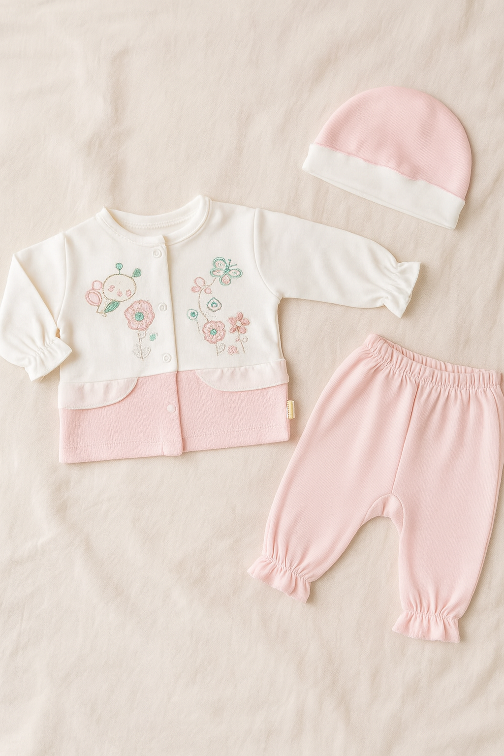 Newborn Baby Girl/Boy 3-Piece Dress Suit | Soft Cotton Malai Jersey | Full Sleeves Shirt, Pants & Cap