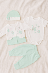 Newborn Baby Girl 3-Piece Dress Suit | Soft Cotton Malai Jersey | Full Sleeves Shirt, Pants & Cap