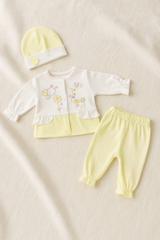 Newborn Baby Girl 3-Piece Dress Suit | Soft Cotton Malai Jersey | Full Sleeves Shirt, Pants & Cap