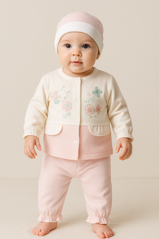 Newborn Baby Girl/Boy 3-Piece Dress Suit | Soft Cotton Malai Jersey | Full Sleeves Shirt, Pants & Cap