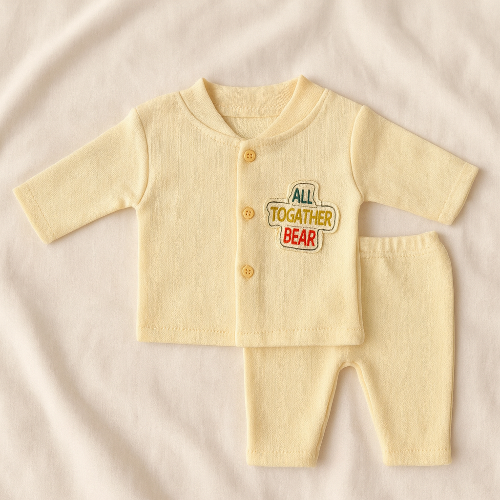 Newborn Baby Girl/Boy Winter Suit 2-Piece Set | Soft Fleece Cotton Baba Suit with Footed Pajama & Bear Design