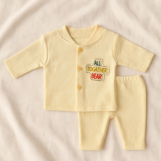 Newborn Baby Girl/Boy Winter Suit 2-Piece Set | Soft Fleece Cotton Baba Suit with Footed Pajama & Bear Design