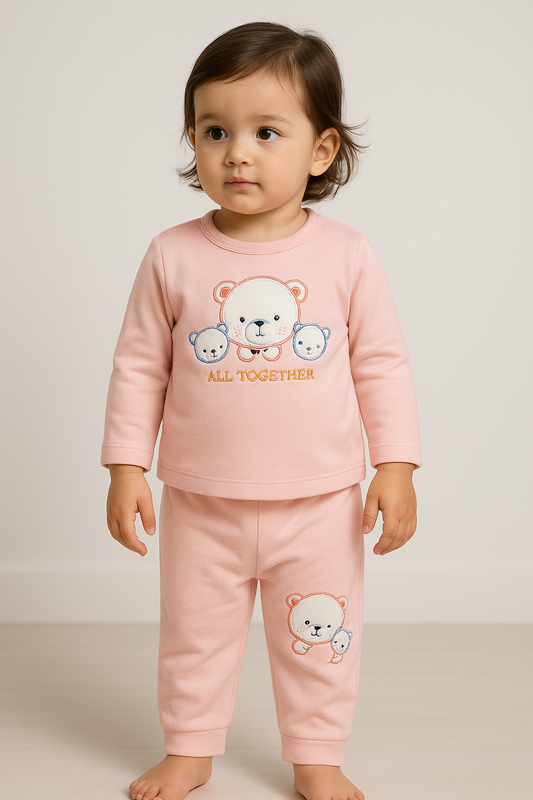 Newborn Baby Girl/Boy Winter Suit 2-Piece Set | Soft Fleece Cotton Baba Suit with Footed Pajama & Bear Design