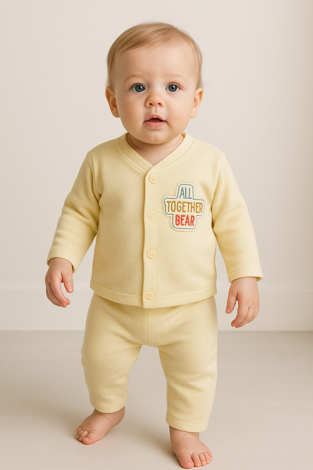 Newborn Baby Girl/Boy Winter Suit 2-Piece Set | Soft Fleece Cotton Baba Suit with Footed Pajama & Bear Design