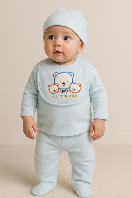 Newborn Baby Girl/Boy Winter Suit 2-Piece Set | Soft Fleece Cotton Baba Suit with Footed Pajama & Bear Design