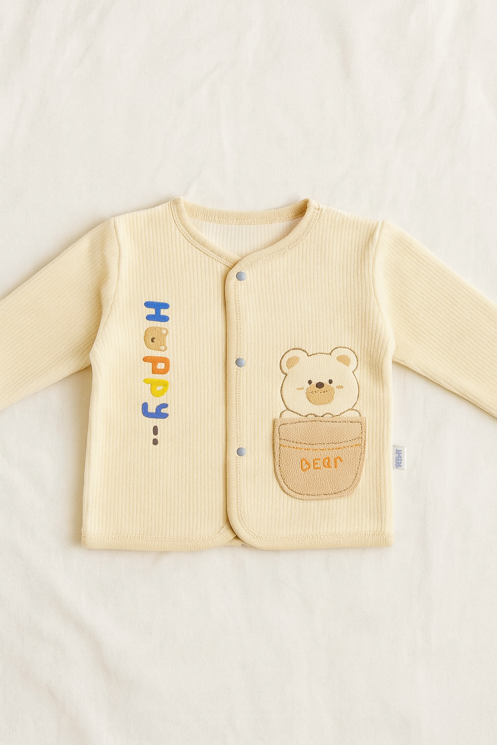Newborn Baby Winter Suit 2-Piece Set | Beige Soft Cotton Knitted Baba Suit with Cute Bear Embroidery