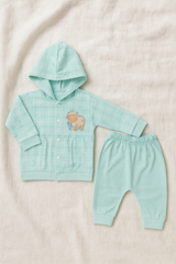 3-Piece Baby Clothing Set for Newborn Boys | Mint Green Hoodie, Pajama & Printed Bodysuit