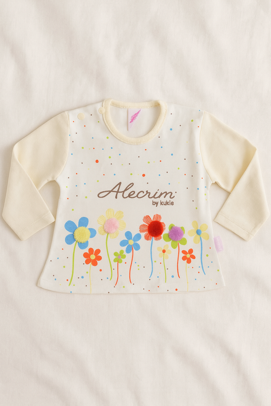 Newborn Baby Girl 3-Piece Dress Set – Soft Cotton Malai Jersey – Floral Printed Shirt + Bow Pajama
