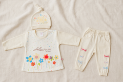Newborn Baby Girl 3-Piece Dress Set – Soft Cotton Malai Jersey – Floral Printed Shirt + Bow Pajama