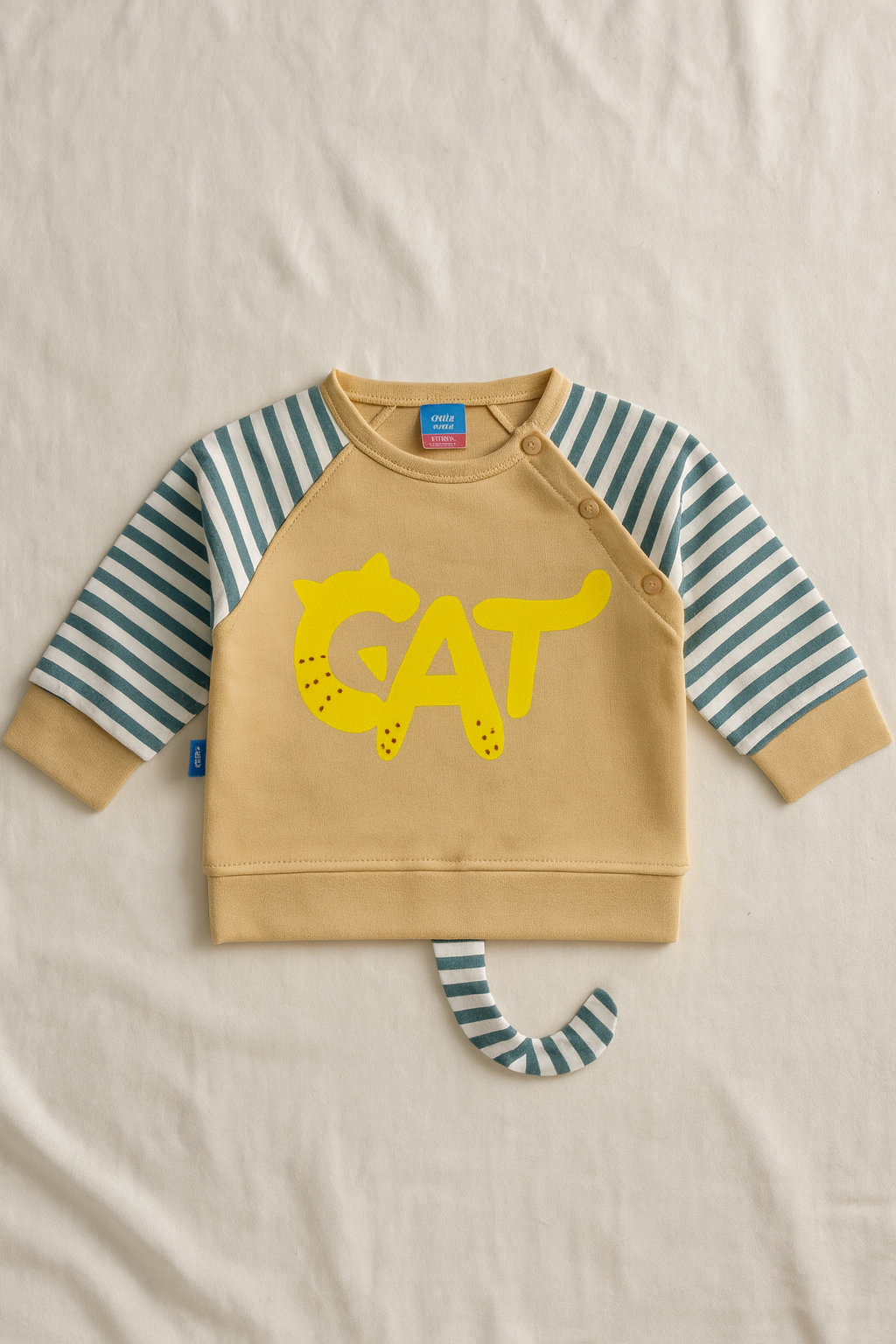 3-Piece Baby Boy Winter Dress Set – Warm Cotton Fleece Sweatshirt, Striped Cat Cap & Paw Print Pajama