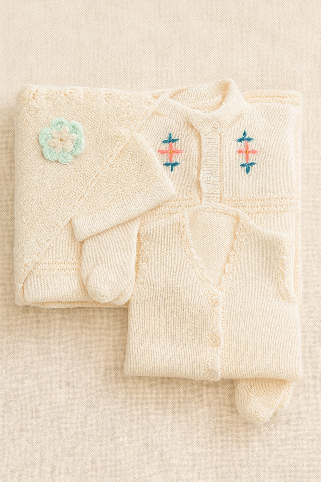 6-Piece Newborn Baby Wool Knitted Winter Set – Hand Knitted Warm Woolen Suit for Baby Girl/Boy