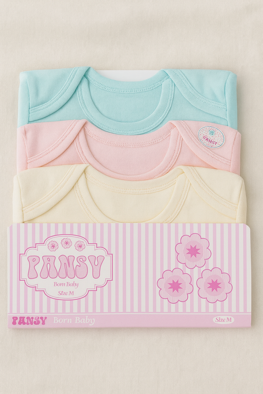 Pack of 3 Baby Rompers – Soft Cotton Full Sleeves Bodysuit for Newborns – Unisex Baby Undershirts in Blue, Pink & Yellow