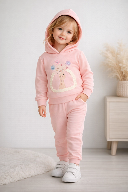 Baby boy/Girl Hoodie Suit Set – 2-Piece Winter Outfit with Frill Pocket & Flower Embroidery | Soft & Stretchable Warm Fabric for Toddlers