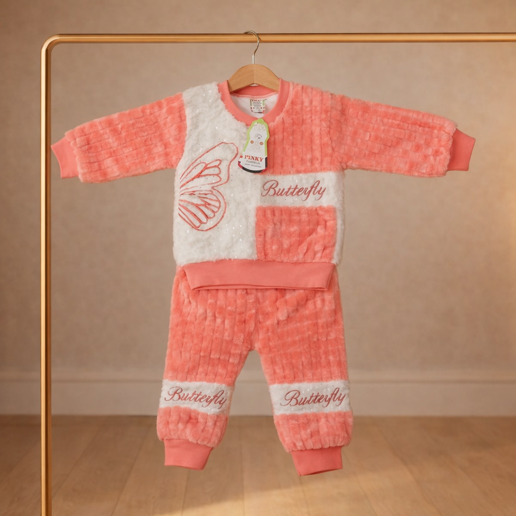 Mulaim Butterfly Plush Tracksuit Set – Cozy Winter 2-Piece Outfit