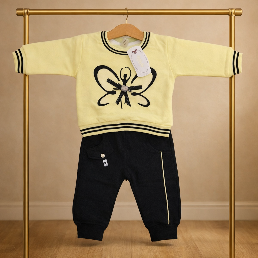 Premium Baby Girl Tracksuit Set – Mulaim Butterfly Sweatshirt + Jogger