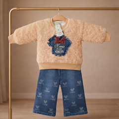 Mulaim Teddy Top + Denim Pants Set – Premium Winter Outfit (2pc)