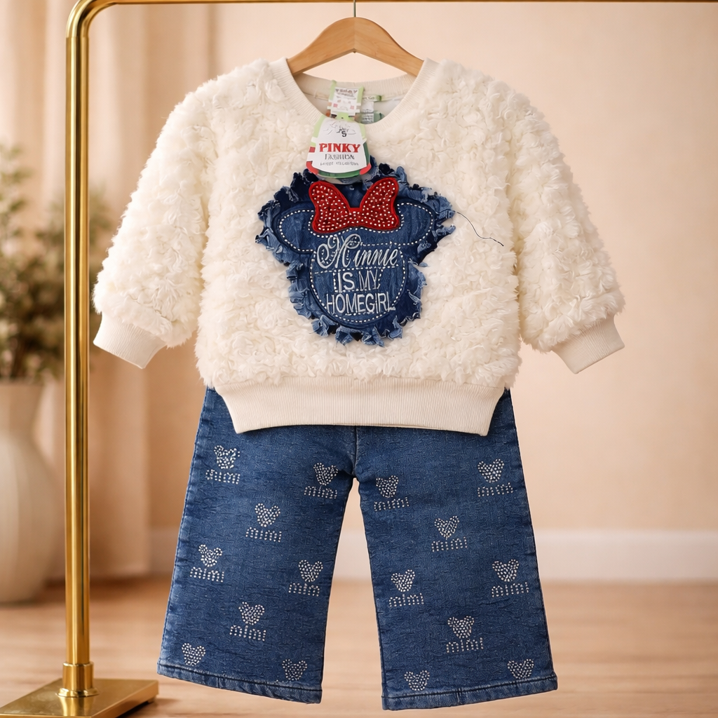 Mulaim Teddy Top + Denim Pants Set – Premium Winter Outfit (2pc)