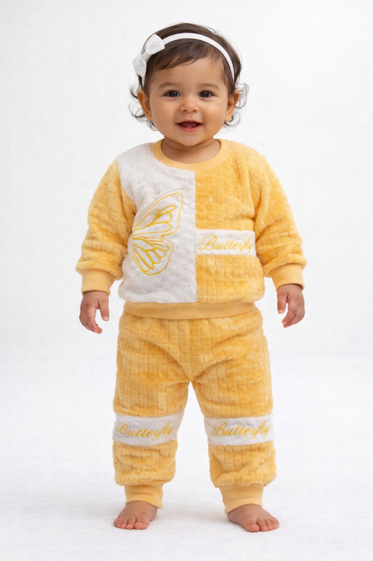 Mulaim Butterfly Plush Tracksuit Set – Cozy Winter 2-Piece Outfit
