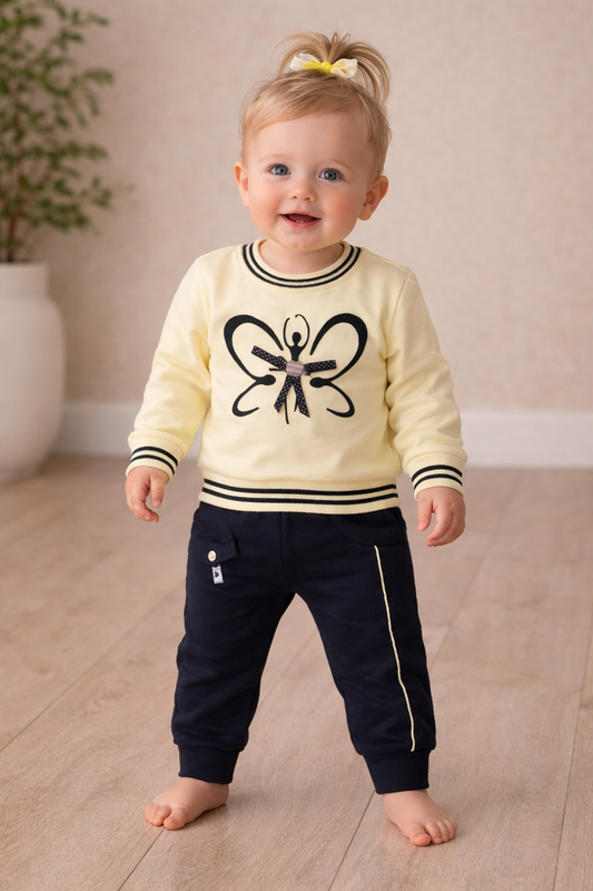 Premium Baby Girl Tracksuit Set – Mulaim Butterfly Sweatshirt + Jogger