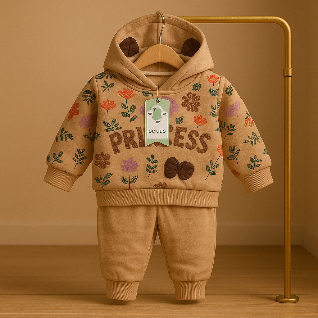 Princess Floral Hoodie & Pants Set (Soft Winter Wear)