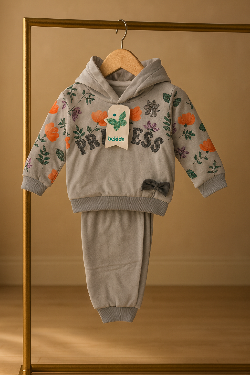 Princess Floral Hoodie & Pants Set (Soft Winter Wear)