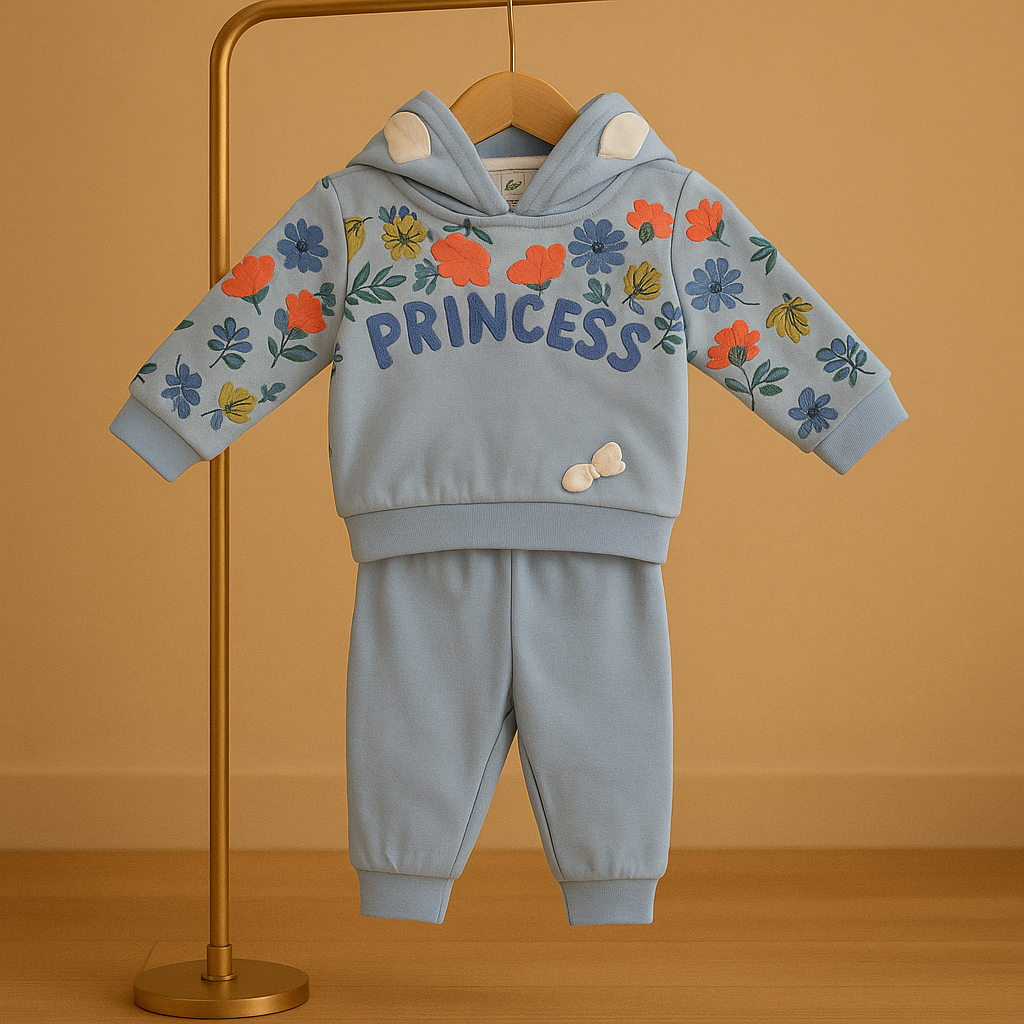 Princess Floral Hoodie & Pants Set (Soft Winter Wear)